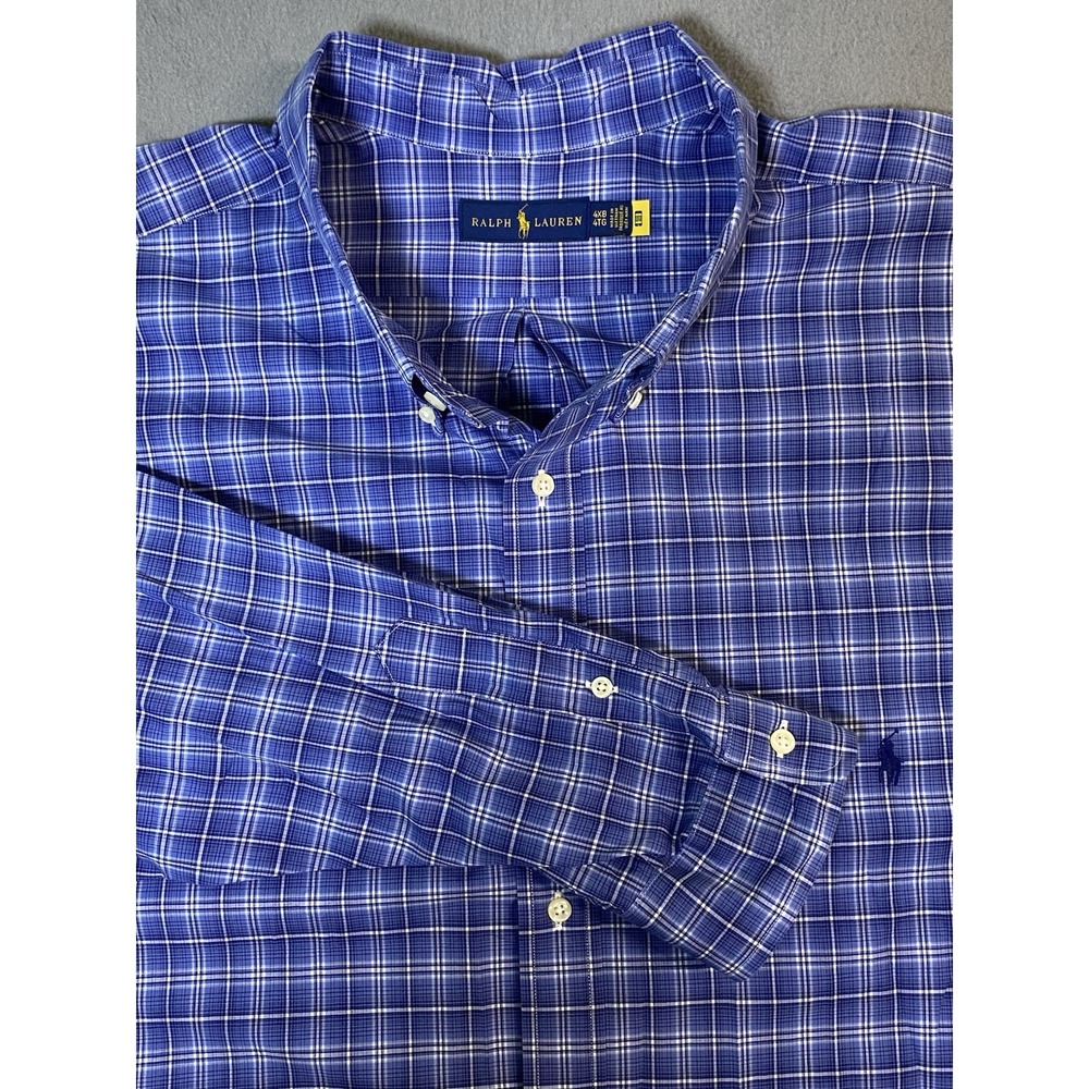 Ralph Lauren Men's 4XB Button Down Blue Plaid "Sport Shirt" L/S Cotton&Elastane